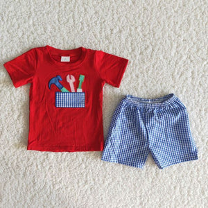 red embroidery boy's  print Summer outfits