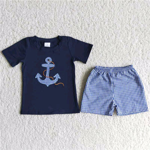 black embroidery boy's  cown print Summer outfits