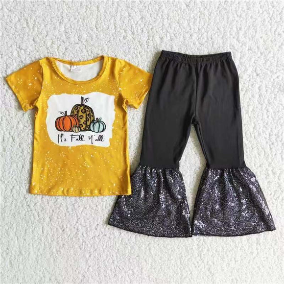 girl clothing Halloween yellow short sleeve sequins outfits