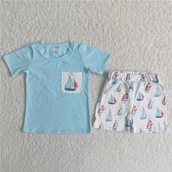 blue boy's  print Summer outfits