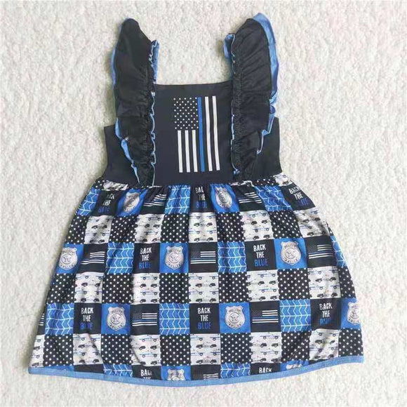 Summer black and blue print girl DRESS