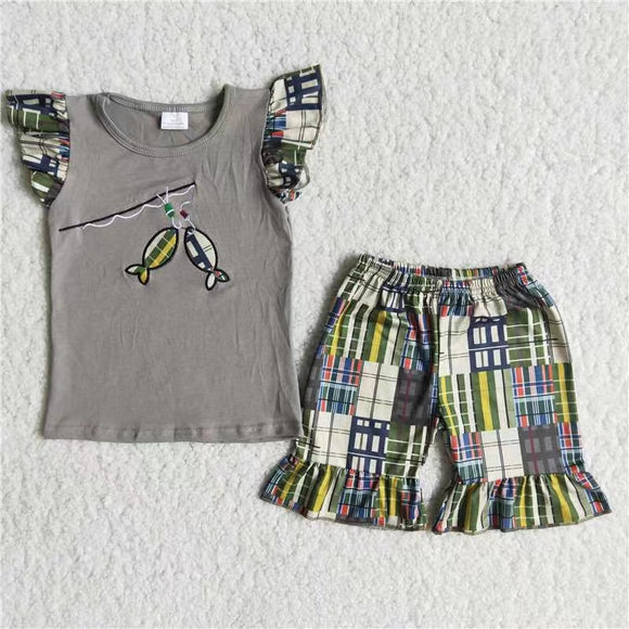 summer grey fishing  embroidery  girl's  outfits