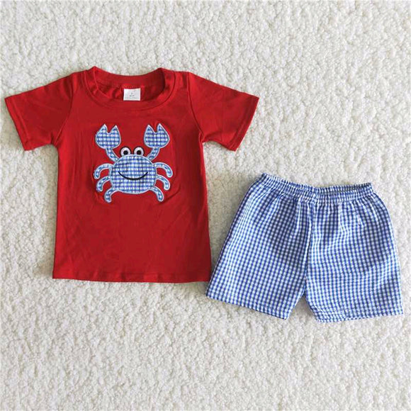 red embroidery boy's  cartoon print Summer outfits