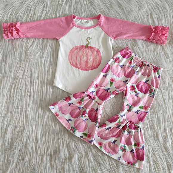 girls clothing Halloween pink pumpkin long sleeve pantsuit