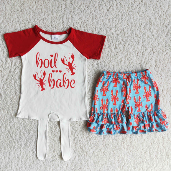 Red crayfish  print  Girl's Summer outfits
