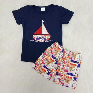 embroidery boy's  cartoon print Summer outfits