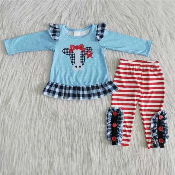 blue cow red stripe girls clothing long sleeve outfits