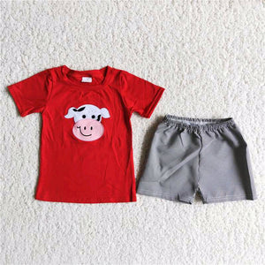 red embroidery boy's  cown print Summer outfits