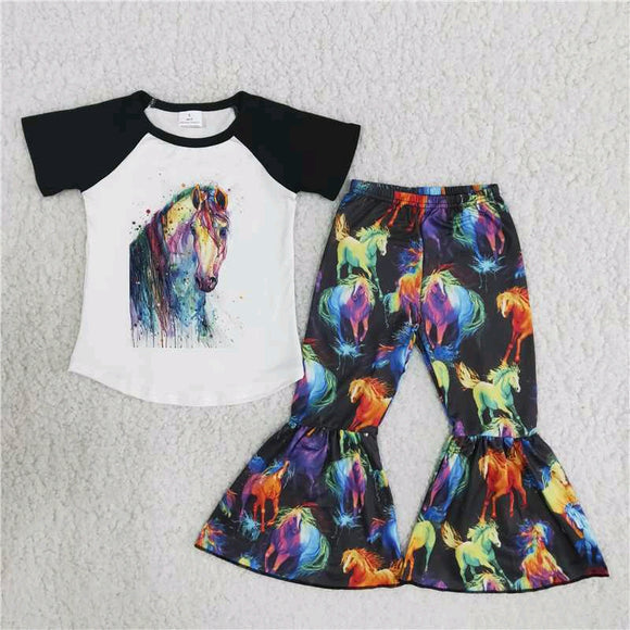 summer girl clothing  horse print short sleeve trouser outfits