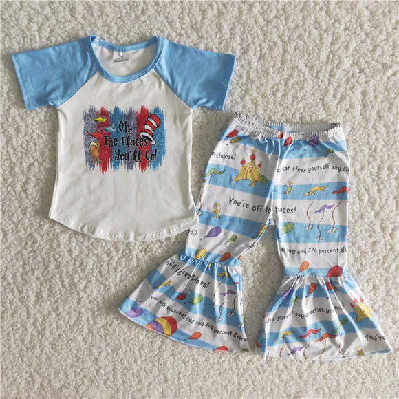summer girl clothing  blue short sleeve trouser outfits