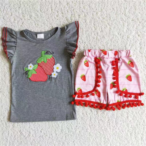 strawberry embroidery  girl's  outfits