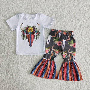 summer girl clothing white cow  short sleeve  trouser outfits