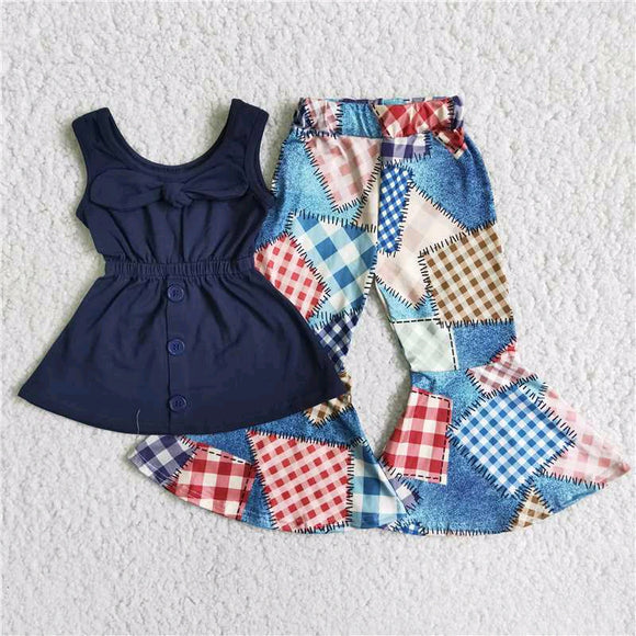 summer girl clothing navy short sleeve  trouser outfits