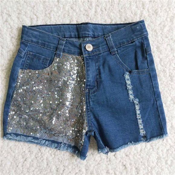 Blue jean mesh sequined shorts