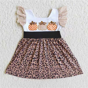 Halloween pumpkin Embroidery leopard grain dress