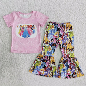 girl clothing Summer pink cartoon short sleeve  trouser outfits