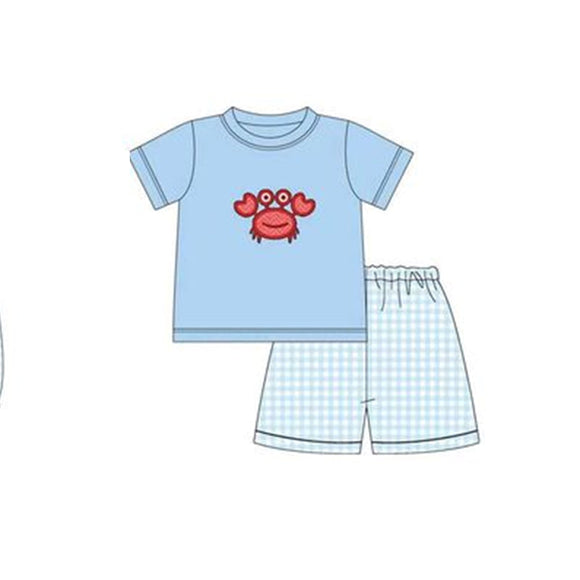 Short sleeves crab top plaid shorts boys summer clothes