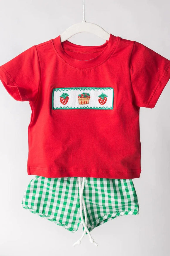 Short sleeves red strawberry top shorts boys clothes