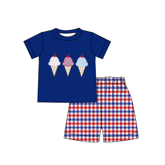 Ice cream top red blue plaid shorts boys 4th of july outfits
