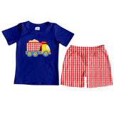 Short sleeves embroidery constructions top shorts boys summer set