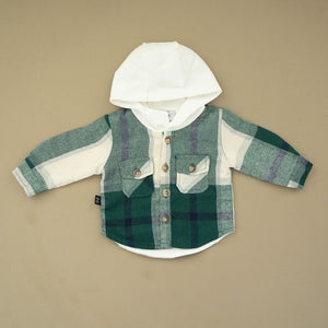 green and white  flannel pullover