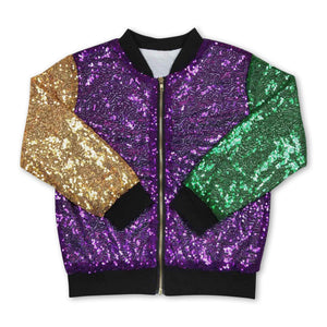 Purple gold green sequin kids mardi gras jacket