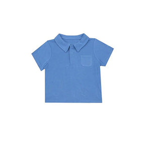 Blue short sleeves pocket cotton kids boys polo shirt