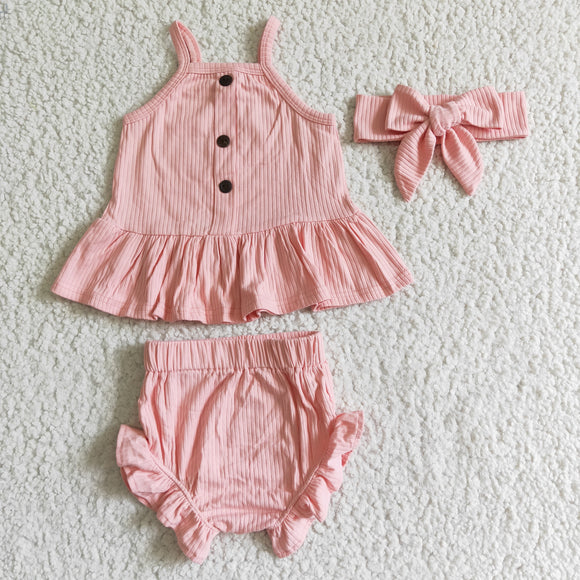 pink bummies suit+BOW