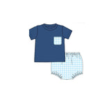 Short sleeves plaid pocket top bummies boys clothes