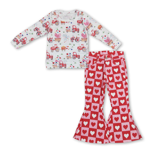 Heart tractor top plaid jeans girls valentine's outfits