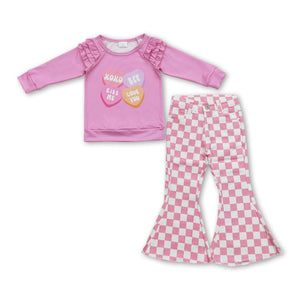 Heart ruffle top pink checked jeans girls valentine's outfits