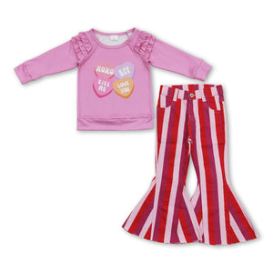 Heart ruffle top red pink stripe jeans girls valentine's outfits