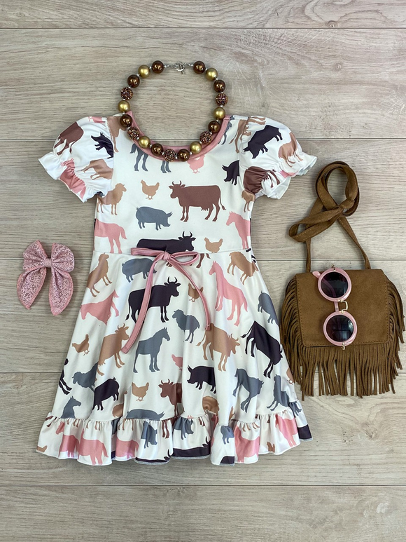 summer cow and horse girls dress