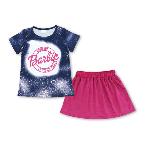 Bleached top hot pink velvet skirt party girls outfits