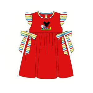 Flutter sleeves red mouse kids girls summer dress