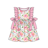 Pink ruffle sleeves floral kids girls spring dress