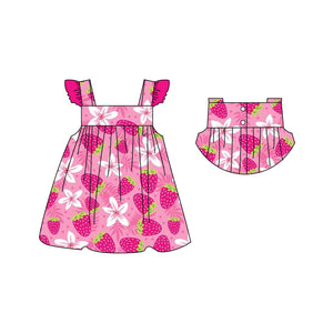 Flutter sleeves strawberry floral girls spring dress