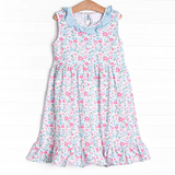Light blue ruffle sleeveless floral girls summer dress