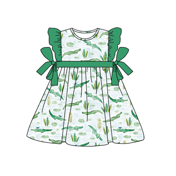 Flutter sleeves green crocodile girls summer dresses