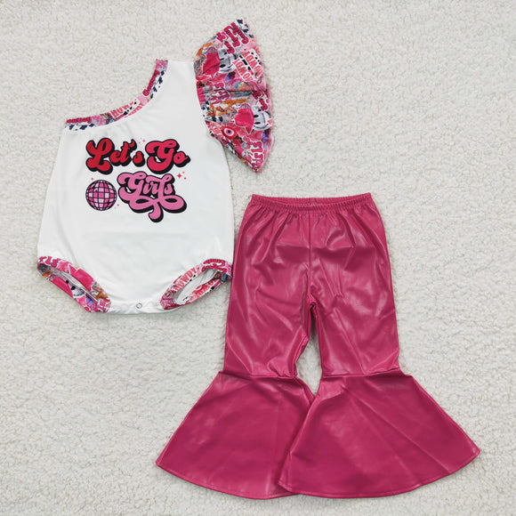let's go girls romper +pink Leather pants outfits