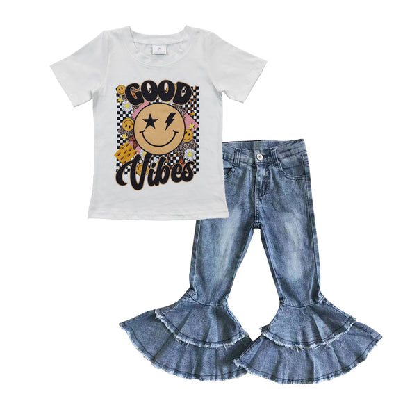 good vibes top +bleach  jeans outfits
