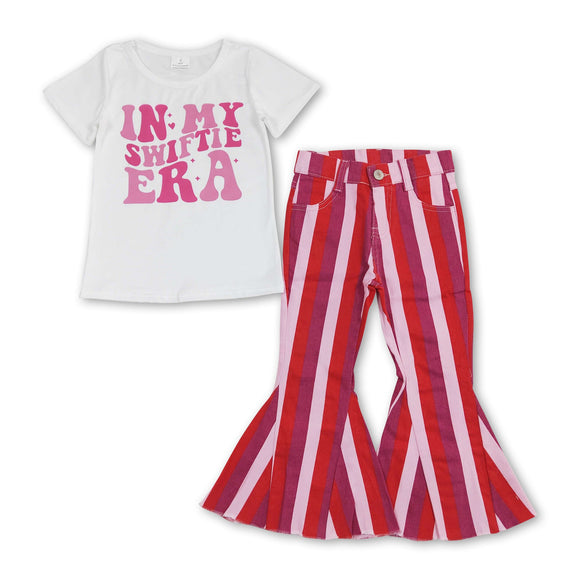 White top hot pink stripe jeans singer girls clothes