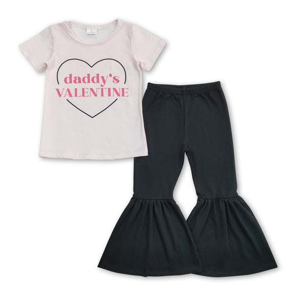 Daddy's valentine top black pants girls clothing set