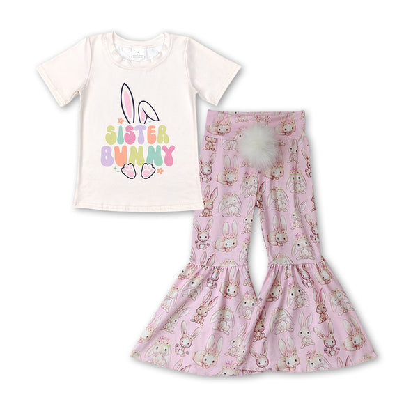 Sister bunny top bell bottom pants girls easter clothes