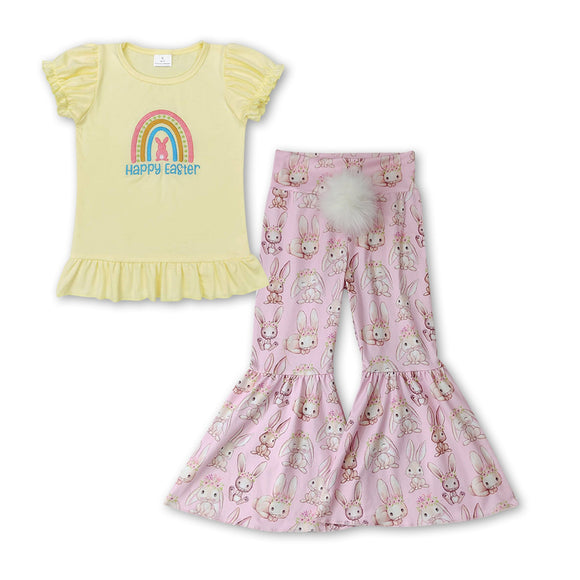 Happy easter embroidery rainbow top pants girls clothes