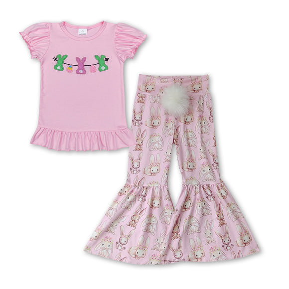 Rabbit eggs embroidery top pants girls easter clothes