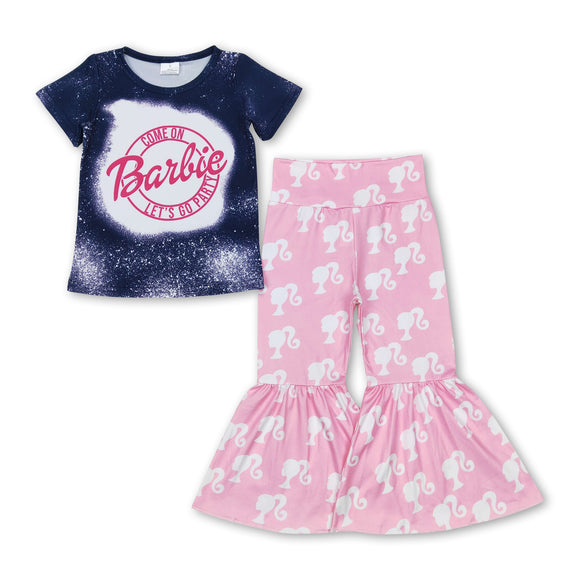 Bleached top pink bell bottom pants party girls clothes