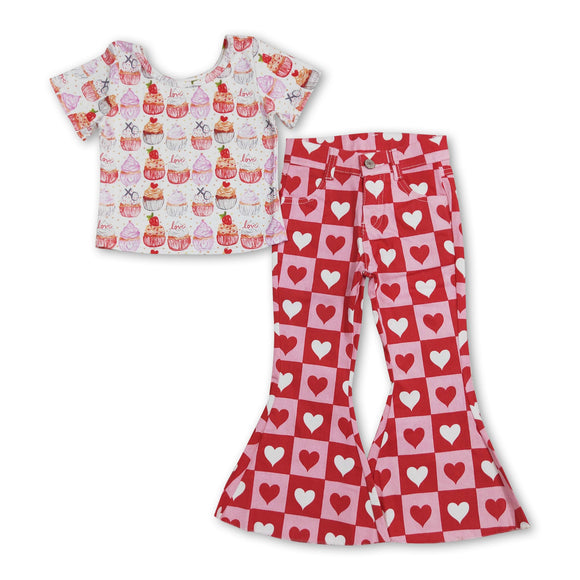 Cup cake top heart plaid jeans girls valentine's outfits