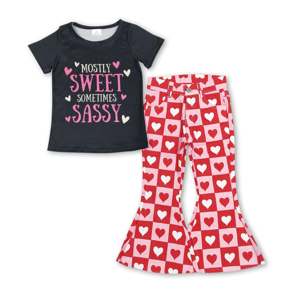 Sweet sassy top heart plaid jeans girls valentine's outfits