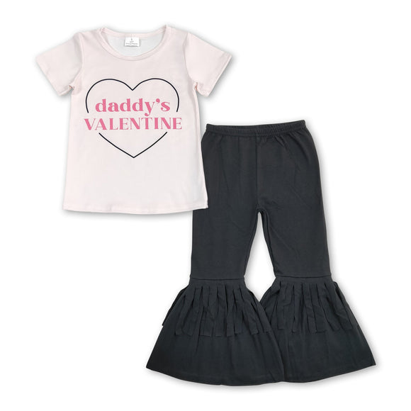 Daddy's valentine top black tassels pants girls clothes